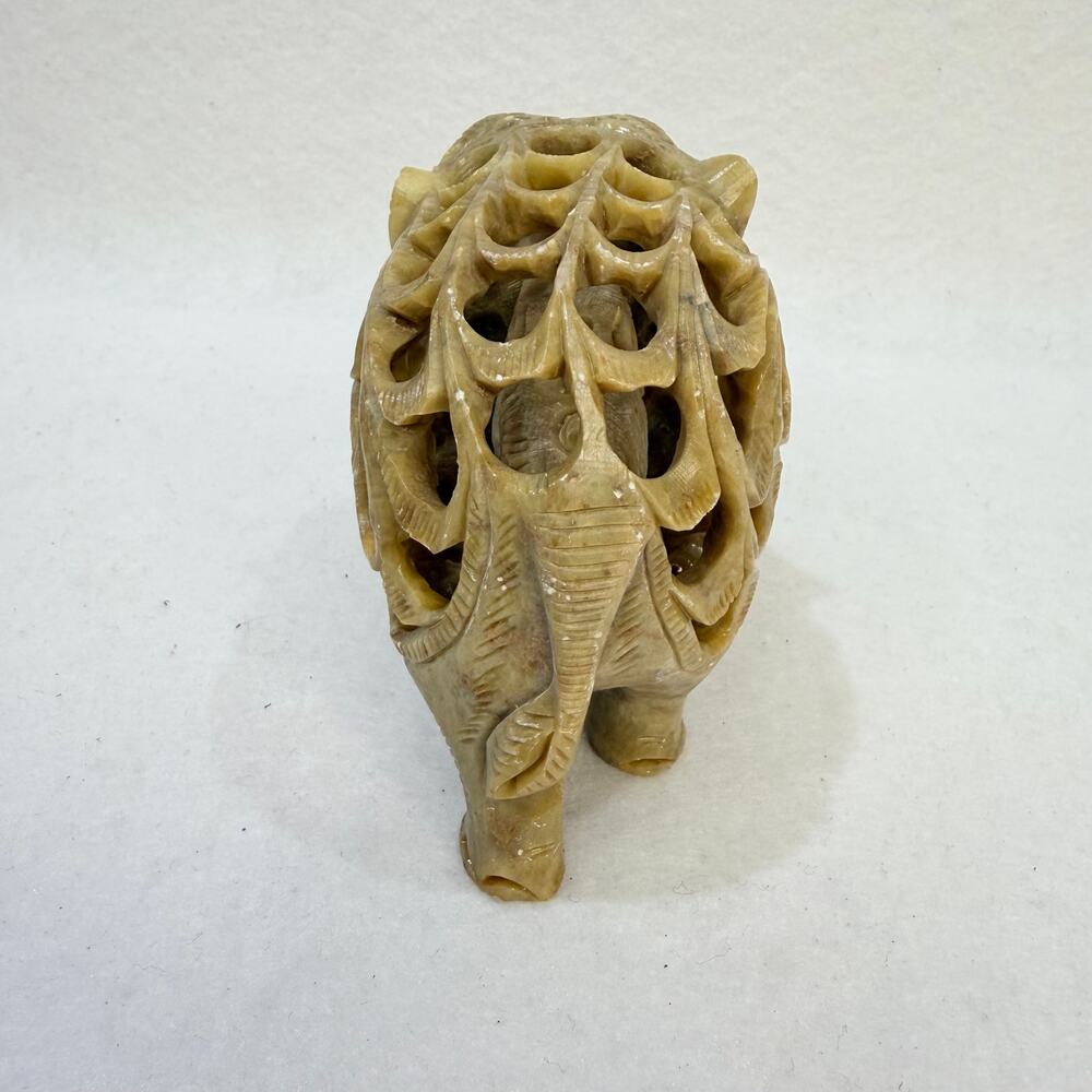 Hand Carved Pregnant Elephant Soapstone Figurine Indian Art Form Home Decor - Picture 4 of 7